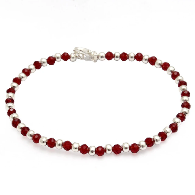 Pulsera Cristal Bordo Con Bolitas 18Cm