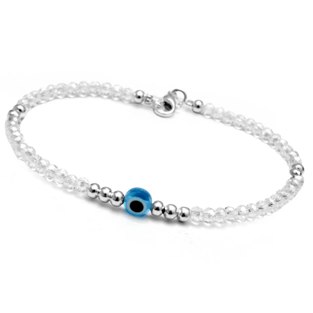 Pulsera Cristal Tornasol Con Bolitas Y Ojo Protector 18Cm