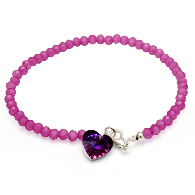 Pulsera Cristal Fucsia Con Corazón 18Cm