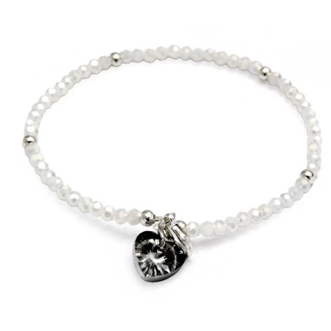 Pulsera Cristal Blanco Con Corazón 18Cm
