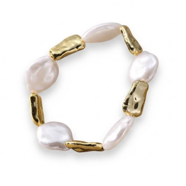 Pulsera Dorada Irregular Con Perla - Elastizada