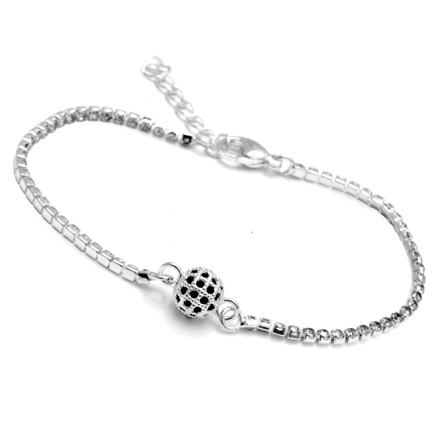 Pulsera Con Bolita Tejida Negra 18 A 20Cm