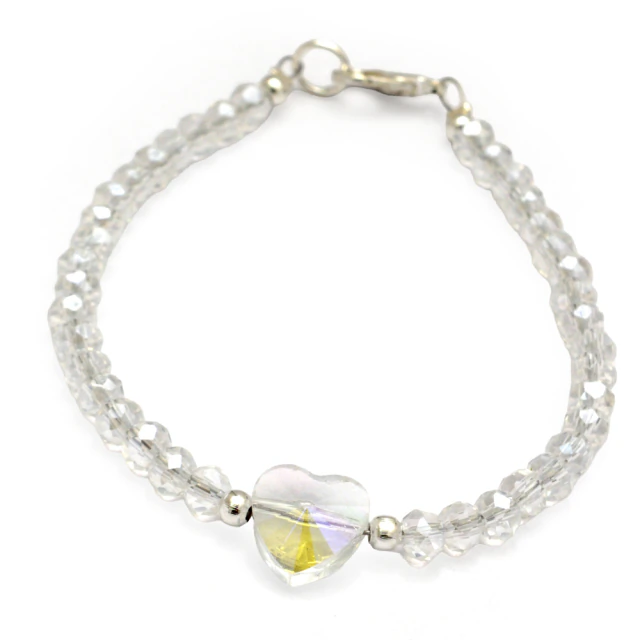 Pulsera Cristal Con Corazón 18Cm