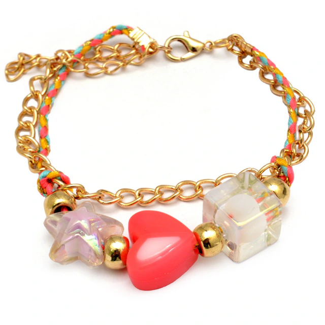 Pulsera Doble Multicolro Con Corazón 18 A 20Cm