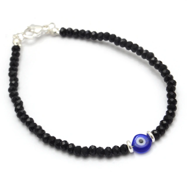 Pulsera Cristal Negro Con Ojo Protector 18Cm