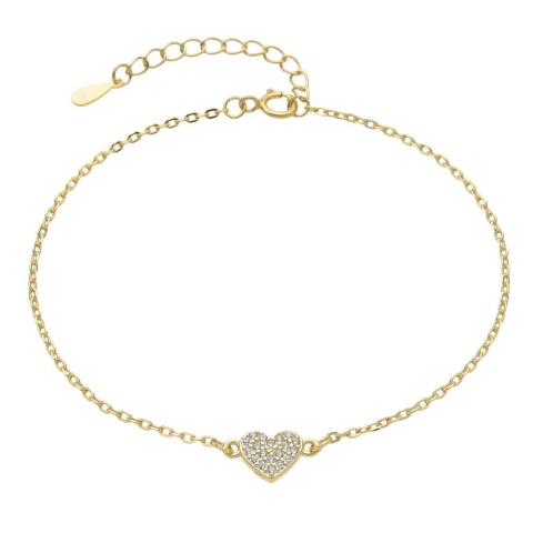 Pulsera Dorada Corazón Con Cubic 18 A 20Cm