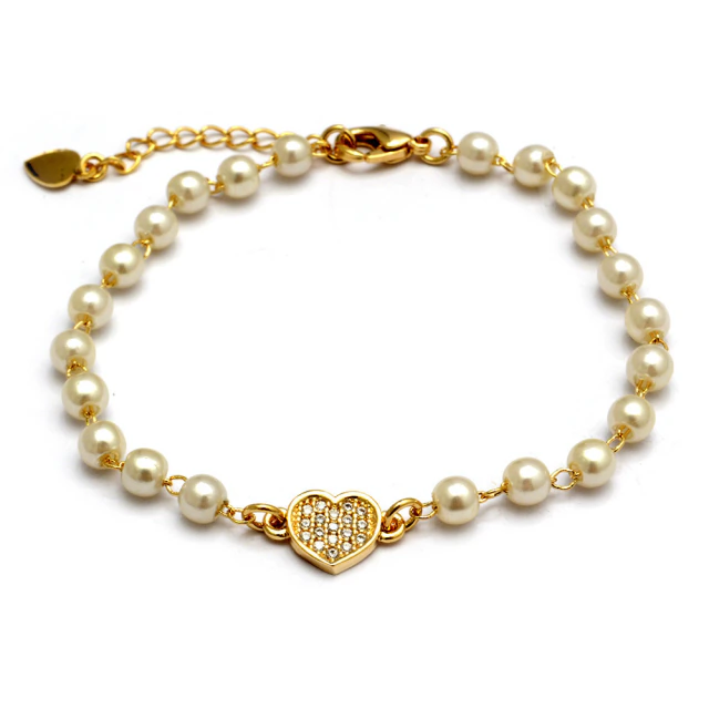 Pulsera Perlas Con Corazón 17 A 20Cm