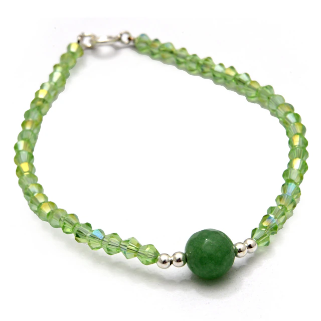 Pulsera Cristal Verde Con Ágata Verde 18Cm