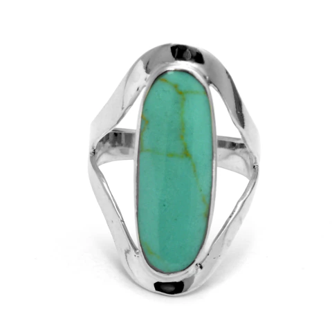 Anillo Oval Calado Howlite Turquesa