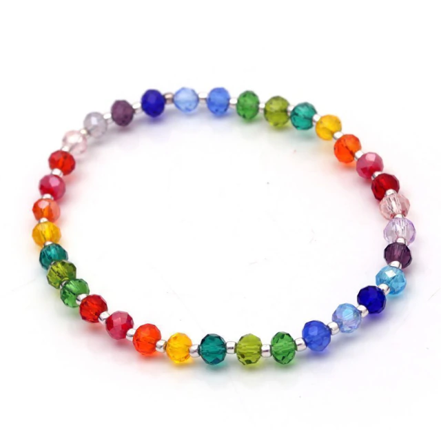 Pulsera Cristal Multicolor Y Bolitas Elastizada