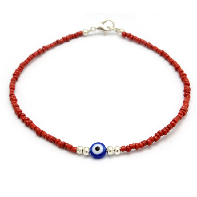 Tobillera Rojo, Bolitas Y Ojo Azul 25Cm