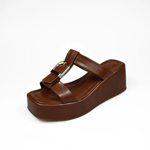 Tamanco Salto Alto Tiras Com Fivela - WHISKY