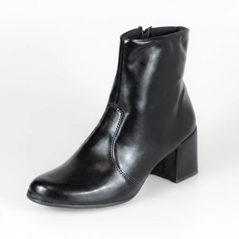 Bota Bico Redondo Salto Quadrado Casual - PRETO