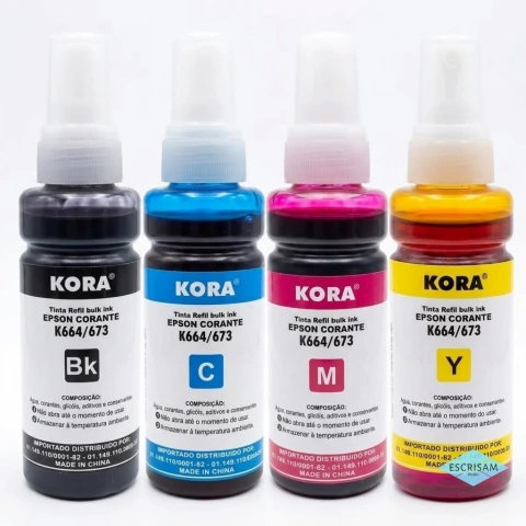 Kit de Tintas Kora 4 Cores L664 Refil Impressão