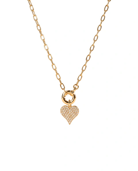 COLAR MARBELLA - Marcante, pingente coração cravejado e fecho frontal. Banho Ouro 18k