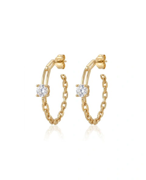 BRINCOS MONDSEE - Argola corrente rígida e zircônia em Banho Ouro 18k