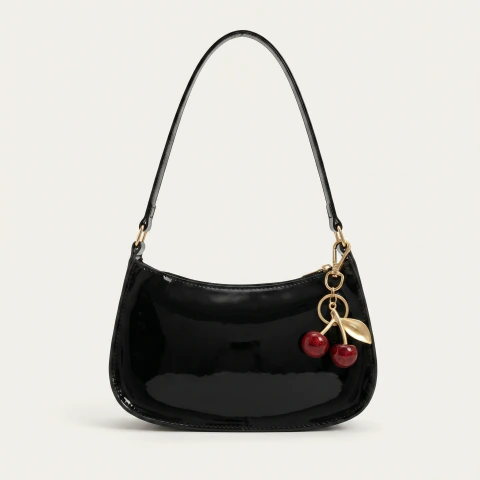 Bolsa Baguete em verniz cherry