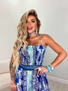 Imagem do Vestido nova inspiração indiana elastex - Mandala Azul e Turquesa