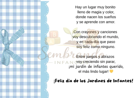 Tarjeta Día de los Jardines de Infantes- 28 de mayo. en internet