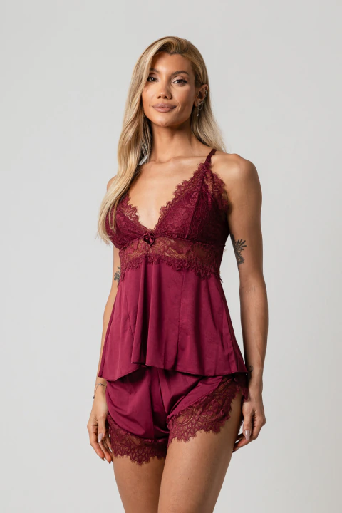 Conjunto Babydoll Vinho - 2 peças (Regata + short)