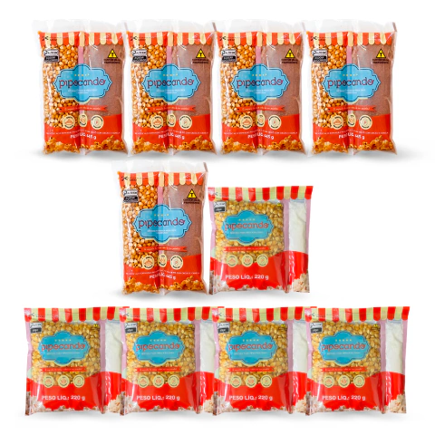 Combo DUO - 5 Kits de Preparo Pipoca Salgada + 5 Kits de Preparo Pipoca Doce Caramelizada