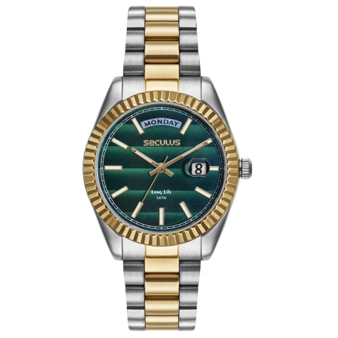 Relógio Feminino Aço Catraca Serrilhada Prata e Dourado 77323LPSVBA3 Original