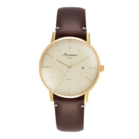 RELOGIO MONDAINE UNISSEX CLÁSSICO PULSEIRA COURO GENUÍNO MARROM 32763G0MVNE2