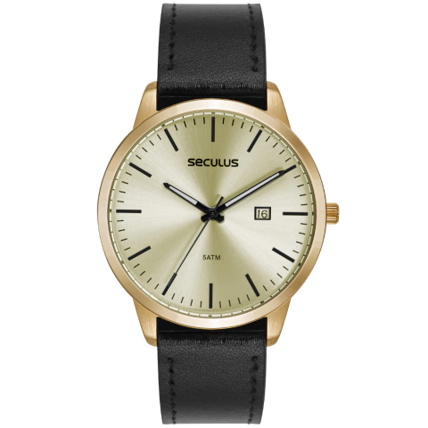 Relógio Seculus Masculino Dourado Pulseira de Couro 44281GPSVDC2 Original