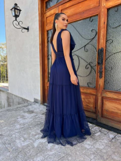 VESTIDO DE FESTA COM DECOTE TULE SAIA TRÊS MARIAS MADRI