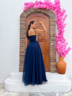 VESTIDO DE FESTA LONGO TULE COM BRILHO TENDÊNCIA TRANÇADO - loja online