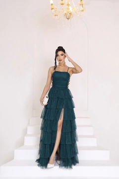 VESTIDO DE FESTA LONGO TULE SAIA EM CAMADAS FASHIONISTA SUCESSO DE VENDAS JOINVILLE