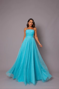 VESTIDO DE FESTA LONGO TULE COM BRILHO TENDÊNCIA TRANÇADO
