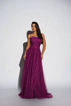 VESTIDO DE FESTA LONGO TULE COM BRILHO TENDÊNCIA TRANÇADO - comprar online