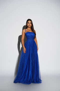 VESTIDO DE FESTA LONGO TULE COM BRILHO TENDÊNCIA TRANÇADO na internet