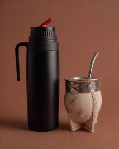 Combo Mate Imperial Calabaza Cuero Crudo Blanco + Bombilla Acero Inox + Termo 1L