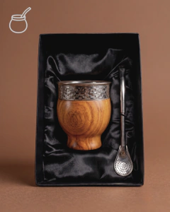 Combo Regalo Mate Imperial Algarrobo Virola Acero + Bombilla + Caja