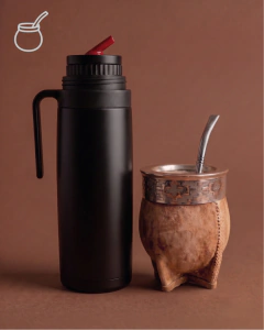 Combo Mate Imperial Calabaza Cuero Crudo Blanco + Bombilla Acero Inox + Termo 1L - comprar online