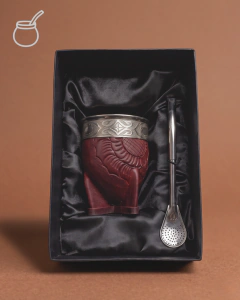 Combo Regalo Mate Imperial Calabaza Cuero Labrado + Bombilla + Caja