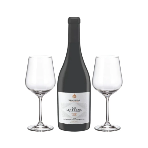Set La Linterna Pinot Noir y 2 Copas Con Estuche