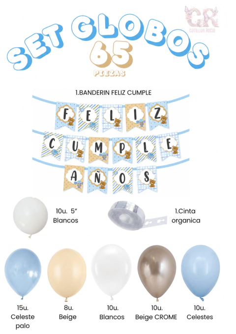 SET DE GLOBOS OSITOS (65 PIEZAS)