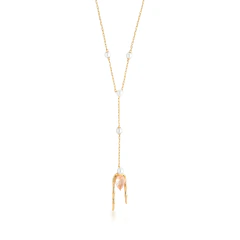 Colar Bambu com Pérolas e Morganita Coleção Aurora Banho Dourado