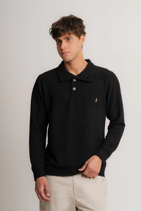Buzo Con Botones Negro Panal - comprar online