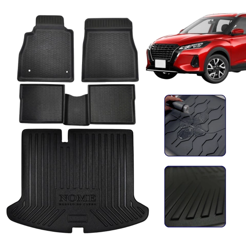 Kit Linha Premium - Tapete com Borda Elevada + Protetor de Porta Malas para Kicks 2016 a 2025