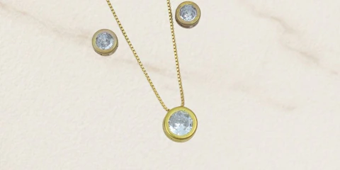 CONJUNTO PONTO DE LUZ CRAVAÇÃO INGLESA BANHADO A OURO 18K