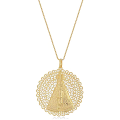 Colar Medalha Nossa Senhora Aparecida Rendada Banhada a Ouro 18K
