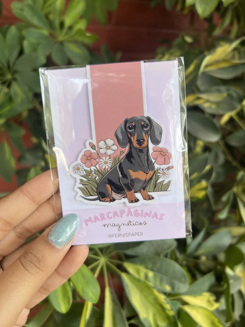Marcapáginas Magnético Dachshund Flores