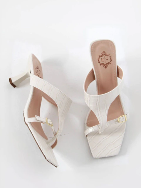 Tamanco Maya Croco Aplique Fivela Off White