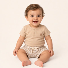 Conjunto Body e Bermuda Efeito Linho — Sofisticação Leve