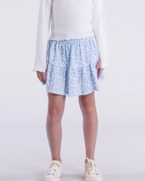 Short Saia Infantil Floral Azul