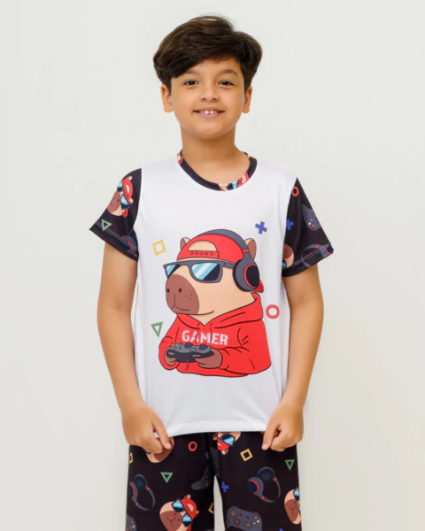 Pijama Infantil Capivara Gamer - Manga Curta
